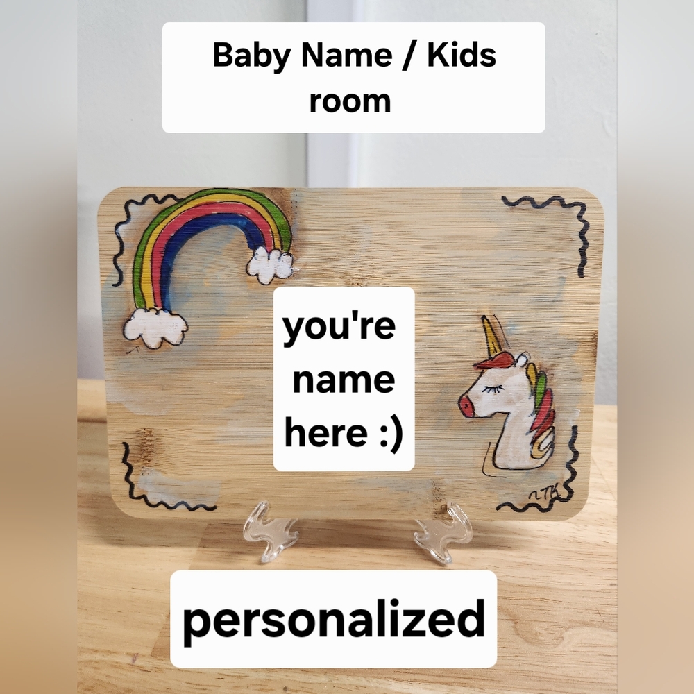 Personalized Unicorn  Sign on Bamboo Wood Wall Decor Kid Room Baby